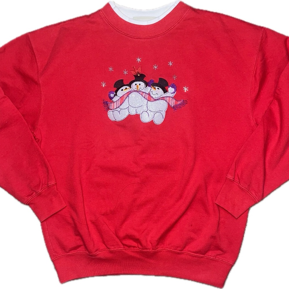 MC Sportswear Snowman Christmas‎ Retro Sweatshirt Red Embroidered Holiday Medium